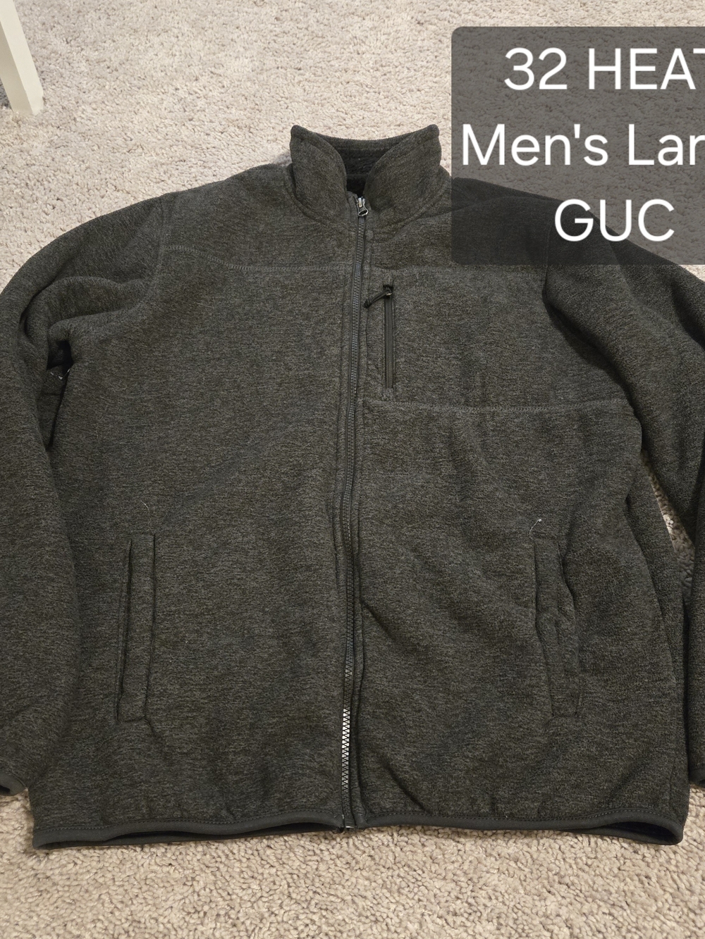 32 Degrees Men's Charcoal Gray Full-Zip Fleece Jacket